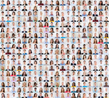 Collage Of Diverse Multi-ethnic And Mixed Age Smiling Peopleの写真素材