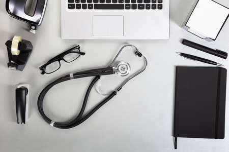 Elevated View Of Stethoscope On Desk In Clinicの写真素材