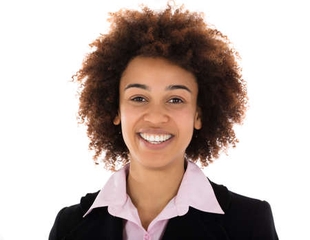 Close-up Of Happy Businesswoman In Front Of White Background