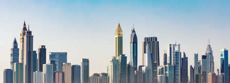 Skyline Of New Business Bay District In Dubai At Sunrise, UAE