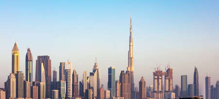 Photo Of Futuristic Dubai Downtown Skyline At Sunsetの写真素材