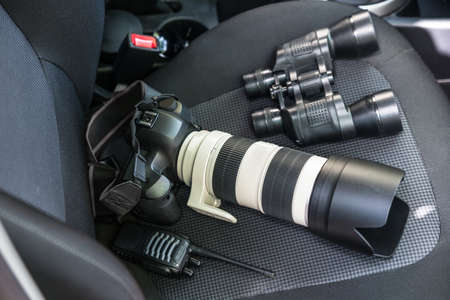 Elevated View Of Electronic Equipments On Car Seatの写真素材