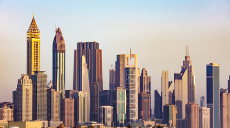 Photo Of Futuristic Dubai Downtown Skyline At Sunset