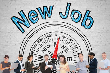 Group Of Diverse People In Front Of New Job Wordsの写真素材