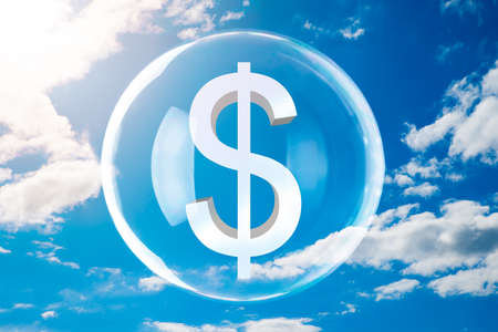 Close-up Of Dollar Sign Inside Bubble Against Cloudy Skyの写真素材