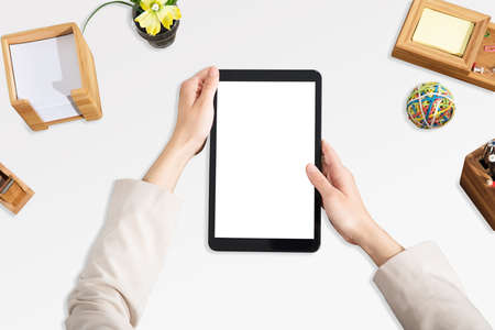 Businessperson Using Digital Tablet With Blank White Screen
