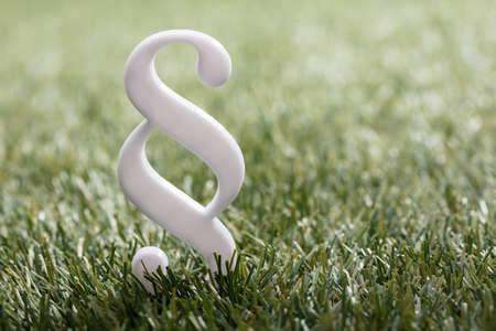 High Angle View Of White Paragraph Symbol On Green Grassの写真素材