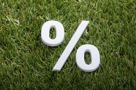 High Angle View Of White Percentage Sign On Green Grass