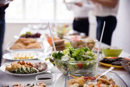 Close-up Of Fresh Vegetable Salad In Bowl At Partyの写真素材
