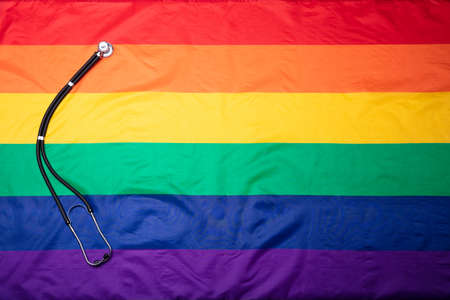 Elevated View Of Stethoscope On Multicolored Backgroundの写真素材
