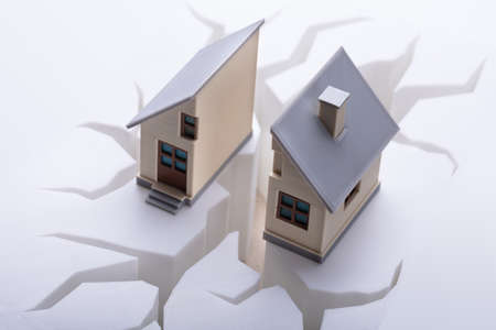 Elevated View Of Broken House On Drought Surfaceの写真素材