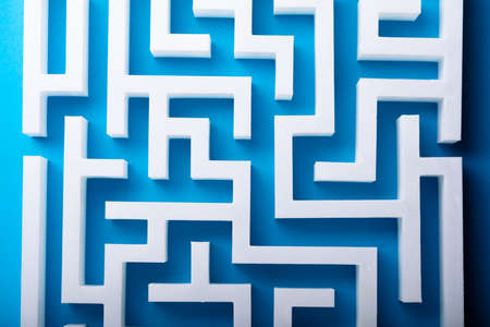High Angle View Of White Maze On Blue Backgroundの写真素材