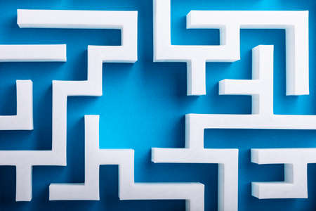 High Angle View Of White Maze On Blue Backgroundの写真素材