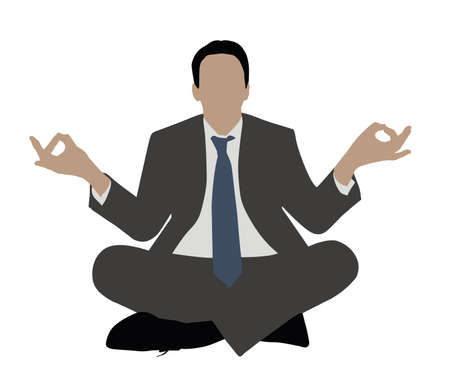 Illustration Of A Businessman In Suit Meditating On White Backgroundのイラスト素材