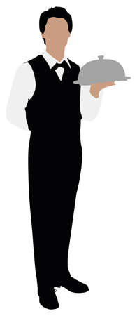 Vector Illustration Of A Waiter With Cloche On White Backgroundのイラスト素材