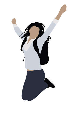 Illustration Of A An Excited Female Student Jumping On White Backgroundのイラスト素材