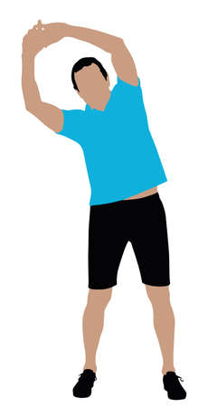 Man Doing Stretching Exercise On White Backgroundのイラスト素材