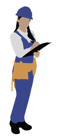 Illustration Of A Female Worker Writing On Clipboard Over White Backgroundのイラスト素材