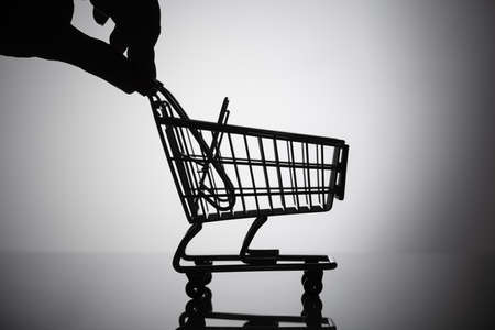 Silhouette Of A Person's Hand Holding Shopping Cartの写真素材