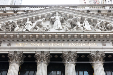New York Stock Exchange in Wall Street, New York, United States, on December 26, 2018, An exterior of the New York Stock Exchange Building at Financial District. It is the world's largest stock exchange by market capitalization of its listed companies.のeditorial素材