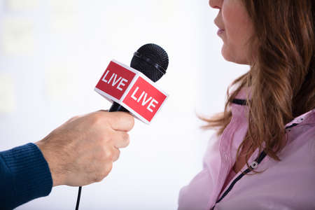 News Reporter Asking Questions To Young Businesswoman In Office