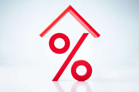 House Roof Over Mortgage Interest Rate Percentage Signの写真素材