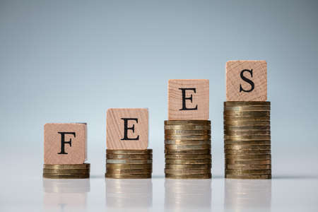 Fees Wooden Blocks On Increasing Coins Stacks