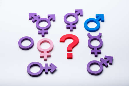 Question Mark And Multiple Gender Signs On White Backgroundの写真素材