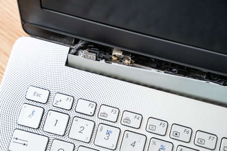 Damaged Laptop Computer With Broken Screen Attachment