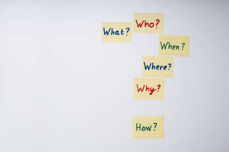 Who, What, When, Where, Why, Questions On Notepaperの写真素材