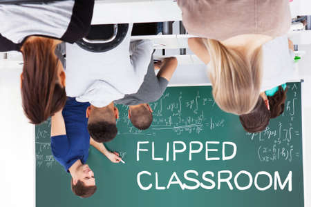 Young College Students Sitting In Flipped Classroomの写真素材