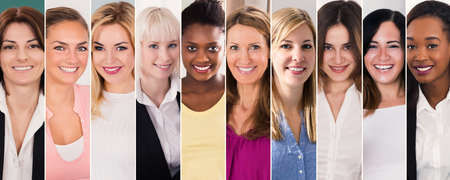 Happy Multi Ethnic Women Collage. Diverse Group Of Women Portraitsの写真素材