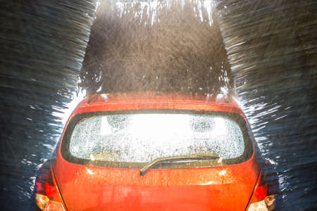 Automatic Car Wash With Water In Actionの写真素材