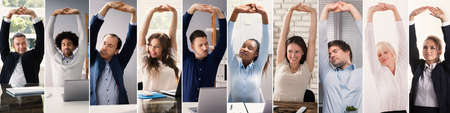 Stretch Exercise Workout At Office Desk Collage.