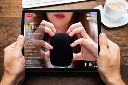 Streaming Live ASMR Video On Tablet Computerの写真素材