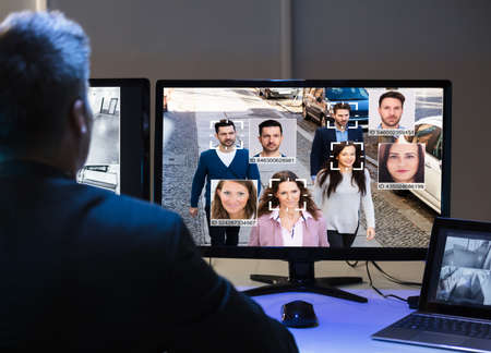 AI Facial Recognition On CCTV Camera Surveillance Screenの写真素材