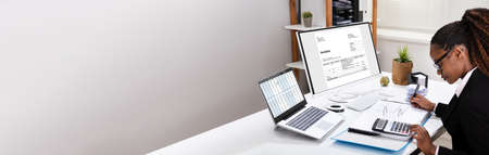 E Invoice Software On Computer. Electronic Invoices And Accounting