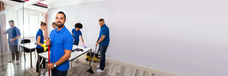 Commercial Office Cleaning Service. Janitor Or Professional Cleanerの写真素材