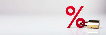 Lock Interest Rate. Locked Percentage Sign And Discount