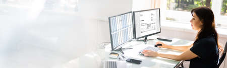 Chartered Professional Accountant Working With Invoice On Computerの写真素材