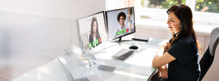 Online Video Conference Learning Call. Work From Homeの写真素材