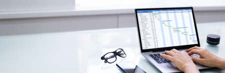 Convertible Laptop Gantt Chart Software And Digital Agendaの写真素材