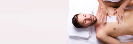 Male Body Wax And Depilation. Man Waxing Chestの写真素材