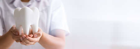 Dentist Woman Doing Cleaning And Whitening Tooth Treatmentの写真素材