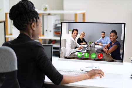 African Woman Video Conference Business Call On Computer Screen
