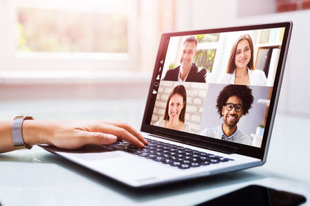 Online Video Conference Webinar Call. Videoconference Meetingの写真素材