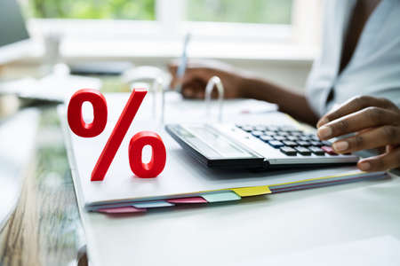 Discount Percent And Interest Percentage Sign On Invoiceの写真素材