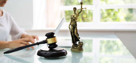 Online Law Court Concept. Judge Using Tech