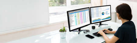 Analyst Employee Working With Spreadsheet On Computerの写真素材