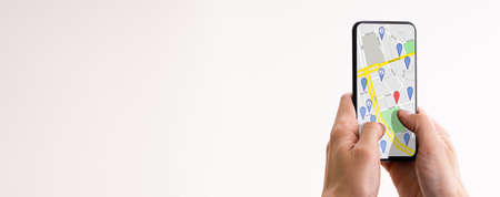 Map Location Search On Smartphone Screen At Homeの写真素材